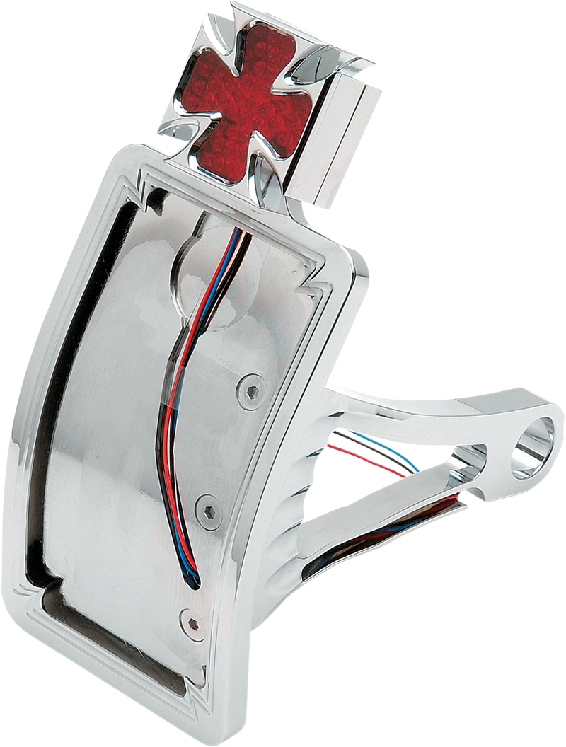 DRAG SPECIALTIES Side Mount Taillight/License Plate Mount - Curved Vertical - Harley-Davidson 2000-2007 - Maltese Cross P28-6167 - PartsOutlet.com.au