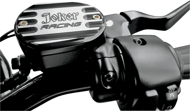 JOKER MACHINE Master Cylinder Cover - Brake - Front - Joker Logo - Black - '06-'22 XL - 10-381B - PartsOutlet.com.au