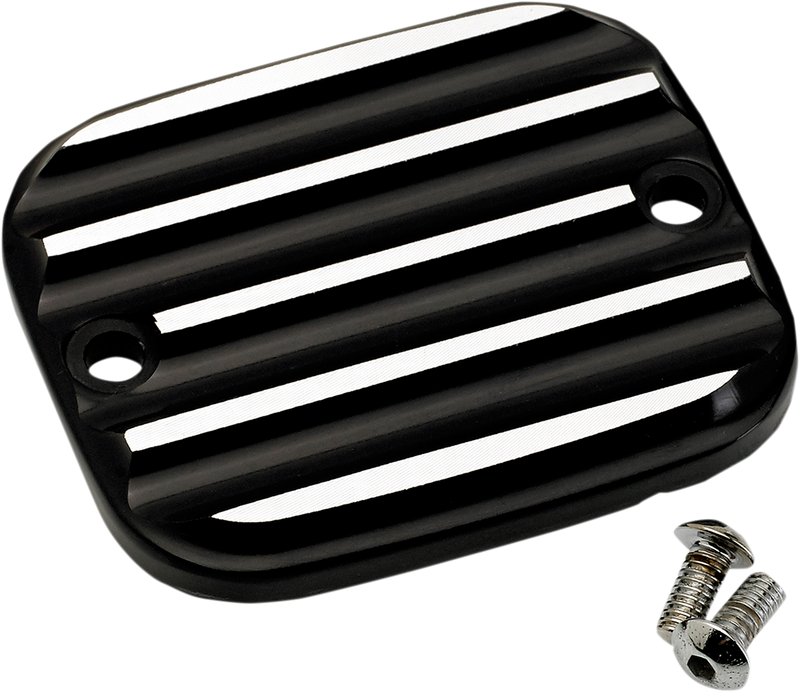 JOKER MACHINE Master Cylinder Cover - Brake - Front - Finned - Black/Silver - Harley-Davidson 1996-2009 - 951019-2 - PartsOutlet.com.au