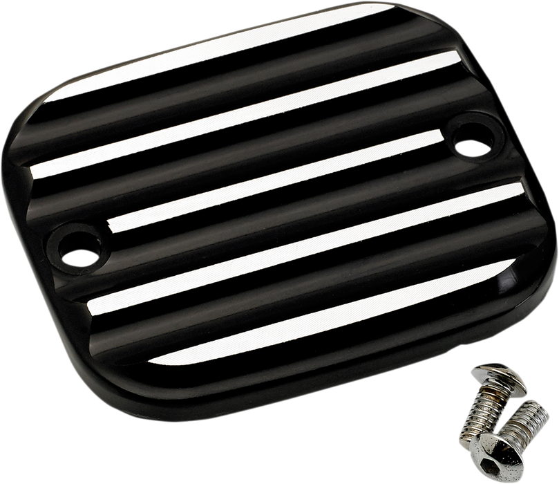 JOKER MACHINE Master Cylinder Cover - Brake - Front - Finned - Black/Silver - Harley-Davidson 1996-2009 - 951019-2 - PartsOutlet.com.au