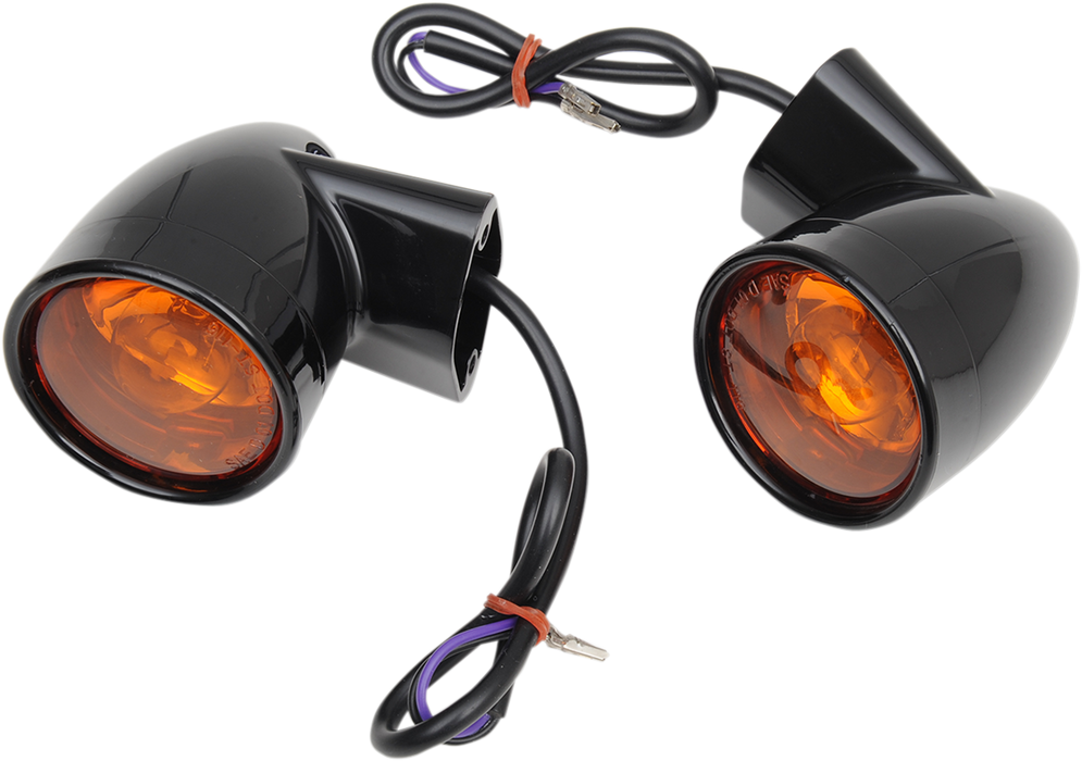 DRAG SPECIALTIES Rear Bullet Turn Signal Lights FLT - Harley-Davidson 1999-2022 - Black 12-0224GBR-2 - PartsOutlet.com.au