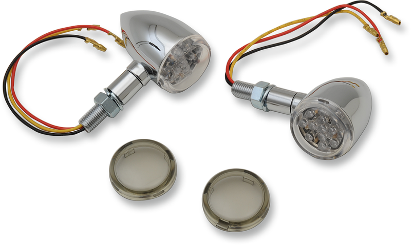 DRAG SPECIALTIES LED Indicator Lights - Chrome/Amber - 2-3/8" Smoke Lens - 20-6390C/MIQ
