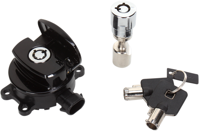 DRAG SPECIALTIES Side Hinge Ignition Switch with Fork Lock - Harley-Davidson 2011-2017 - Black E21-0214GBK - PartsOutlet.com.au