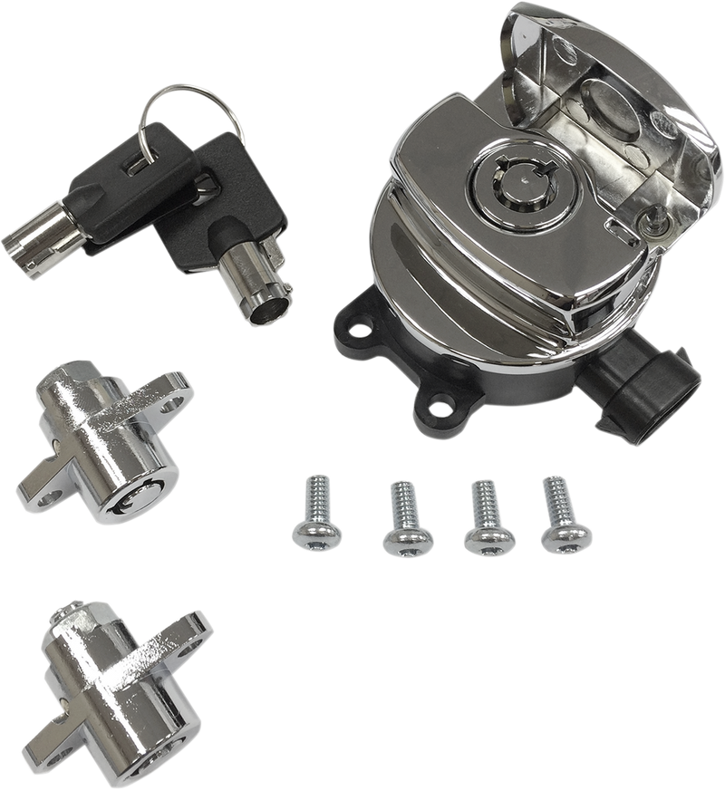 DRAG SPECIALTIES Side Hinge Ignition Switch with Saddlebag Lock - Harley-Davidson 2014-2023 - Chrome E21-0214/50 - PartsOutlet.com.au