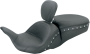 MUSTANG Lowdown Seat with Driver Backrest - Harley-Davidson FL 2008+ Chrome Studded 79704 - PartsOutlet.com.au