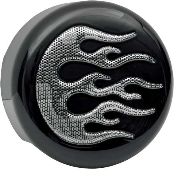 DRAG SPECIALTIES Horn Cover - Black with Chrome Flame - Harley-Davidson 1986-2023 - 76705F - PartsOutlet.com.au
