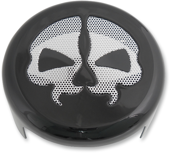 DRAG SPECIALTIES Horn Cover - Black with Chrome Skull - Harley-Davidson 1986-2023 - 78047B - PartsOutlet.com.au