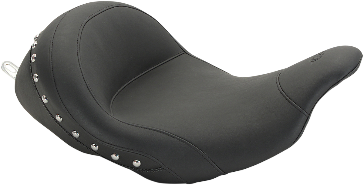 MUSTANG Lowdown Seat with Driver Backrest - Harley-Davidson FL 2008+ Chrome Studded 76079 - PartsOutlet.com.au