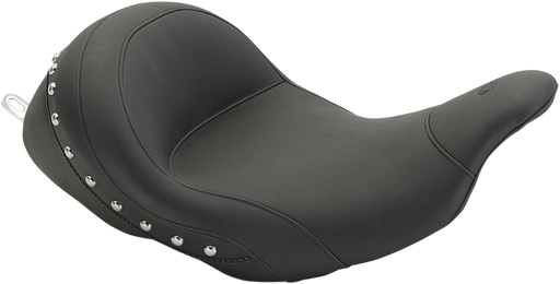 MUSTANG Lowdown Seat with Driver Backrest - Harley-Davidson FL 2008+ Chrome Studded 76079 - PartsOutlet.com.au