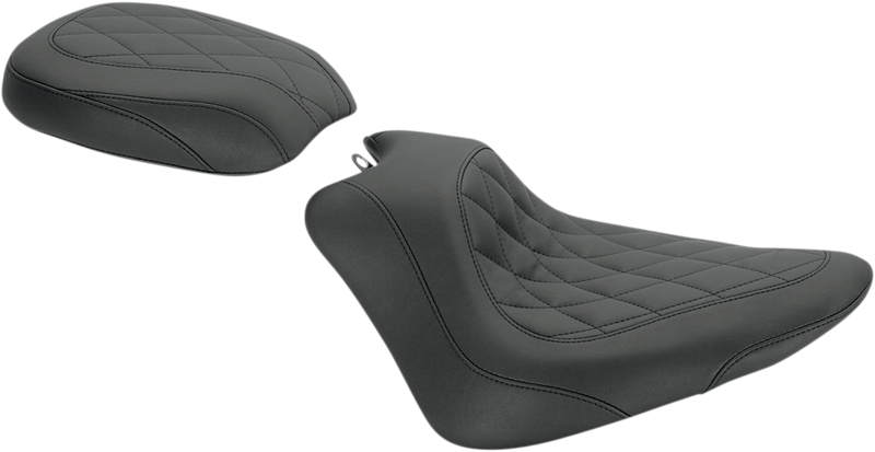 MUSTANG Wide Tripper Rear Seat - Diamond - Harley-Davidson Slim / FXS 2011-2017 - Black 76763 - PartsOutlet.com.au