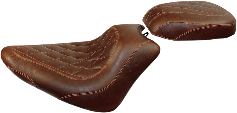 MUSTANG Wide Tripper Rear Seat - Brown - Harley-Davidson Slim FXS 2011-2017 - Diamond 76767 - PartsOutlet.com.au