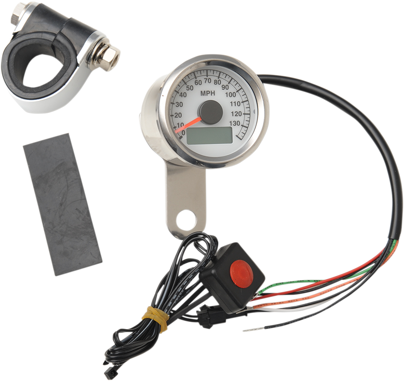 DRAG SPECIALTIES 1.87" MPH Programmable Mini Electronic Speedometer with Odometer/Tripmeter - Harley-Davidson '86-'03 - Polished - White Face - 21-6899WNU