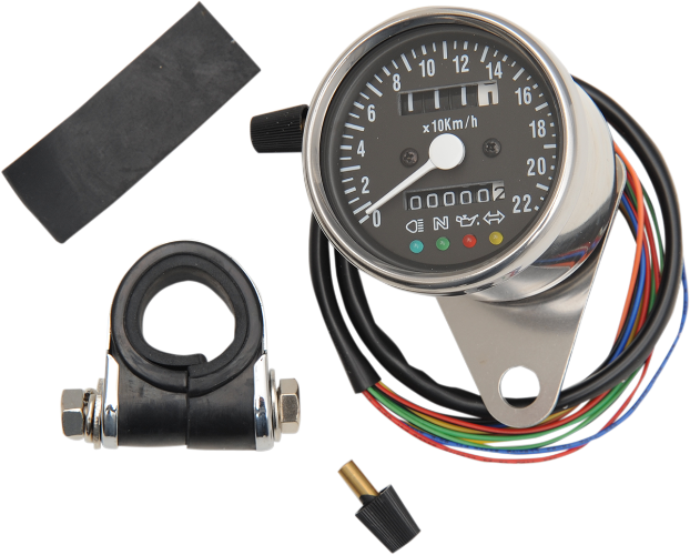 DRAG SPECIALTIES KPH Mini Mechanical Speedometer with LED Indicators - Black Face - 2:1 Ratio - 2.4" - 21-6818LEDPB