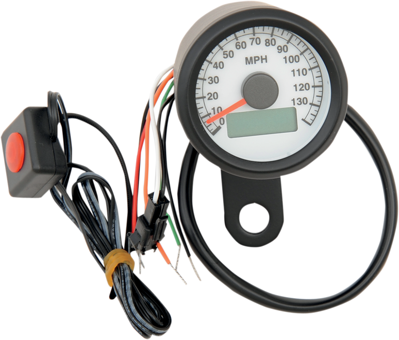 DRAG SPECIALTIES 1.87"MPH Programmable Mini Electronic Speedometer with Odometer/Tripmeter - Harley-Davidson '86-'03 - Matte Black - White Face - 21-6899BWNU