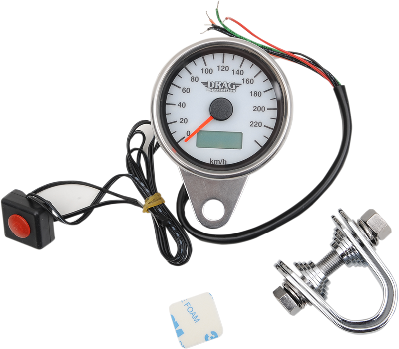 DRAG SPECIALTIES 2.4" KMH Programmable Mini Electronic Speedometer with Odometer/Tripmeter - Matte Black - Harley-Davidson '86-'03 - White Face - 21-6895AWDS