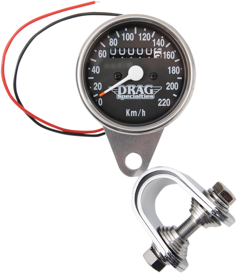 DRAG SPECIALTIES 2.4" KPH Mini LED Mechanical Speedometer/Indicators - Chrome Housing - Black Face - 2:1 - Harley-Davidson '48-'90 - 21-6808DS