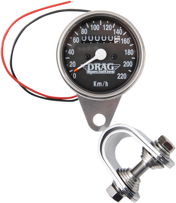 DRAG SPECIALTIES 2.4" KPH Mini LED Mechanical Speedometer/Indicators - Chrome Housing - Black Face - Harley-Davidson 1948-1990 - 2:1 21-6808DS