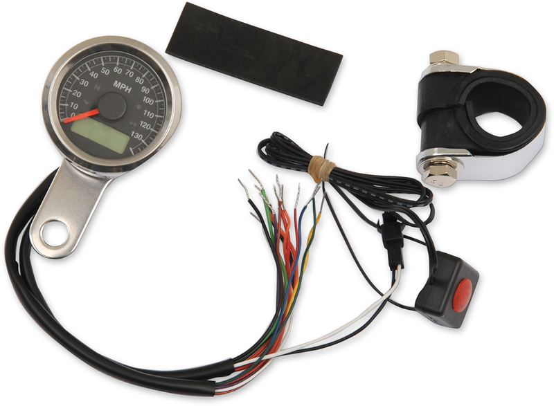 DRAG SPECIALTIES Programmable Speedometer with Indicator Lights - Stainless Steel - 120 MPH LED Black Face - 1-7/8" - Harley-Davidson '86-'03 - 77759