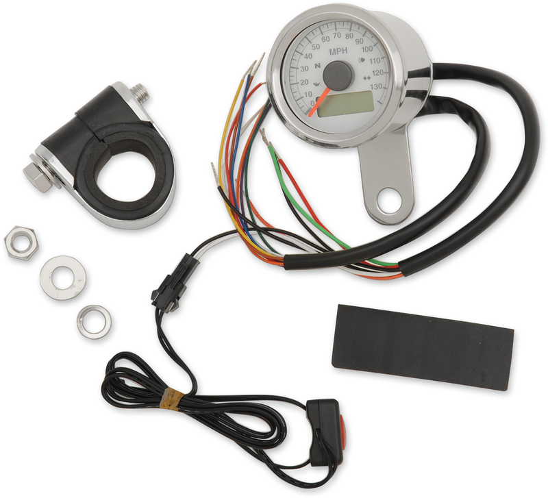 DRAG SPECIALTIES Programmable Speedometer with Indicator Lights - Stainless Steel - 120 MPH LED White Face - 1-7/8" - Harley-Davidson '86-'03 - 77759W