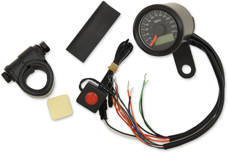 DRAG SPECIALTIES Programmable Speedometer with Indicator Lights - Gloss Black - 120 MPH LED Black Face - Harley-Davidson '86-'03 - 1-7/8" 77902