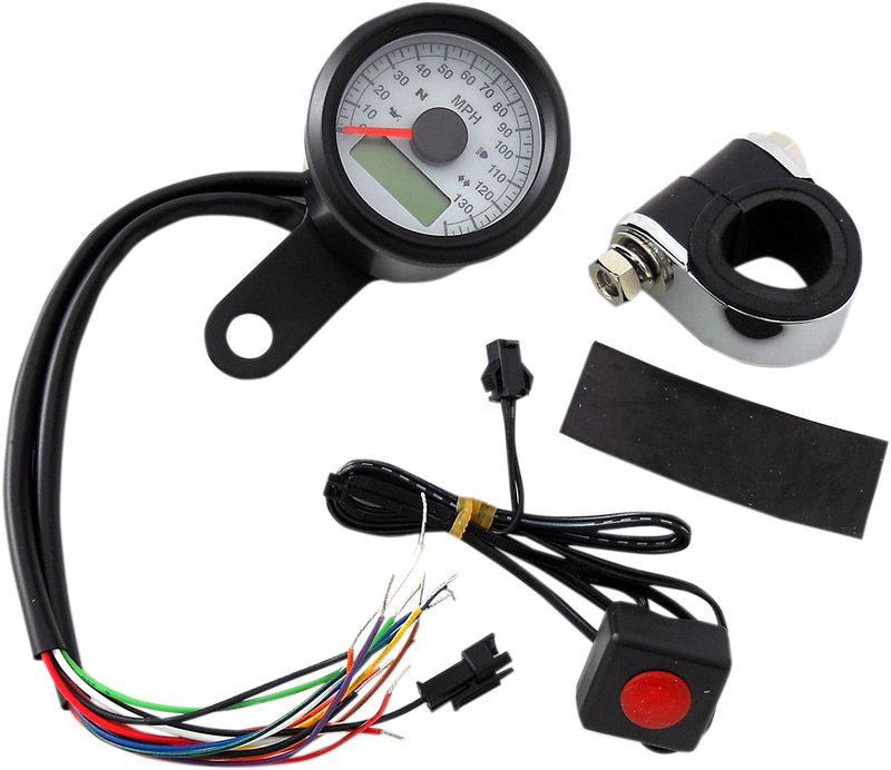 DRAG SPECIALTIES Programmable Speedometer with Indicator Lights - Gloss Black - 120 MPH LED White Face - 1-7/8" - Harley-Davidson '86-'03 - 77902W
