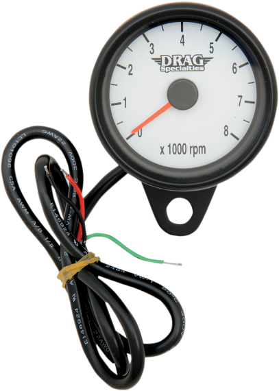 DRAG SPECIALTIES Mini Electronic Tachometer - White - Backlit LED Black Face - 2.4" - Harley-Davidson '86-'03 - 21-6849BDSW