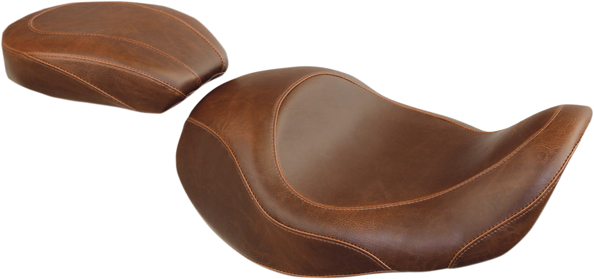 MUSTANG Wide Tripper Forward Solo Seat - Harley-Davidson Dyna 2006-2017 - Brown 76708 - PartsOutlet.com.au