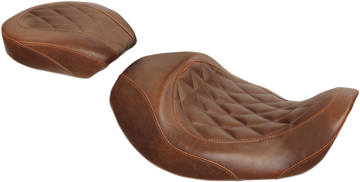 MUSTANG Wide Tripper Forward Solo Seat - Brown - Harley-Davidson Dyna 2006-2017 - Diamond 76711 - PartsOutlet.com.au