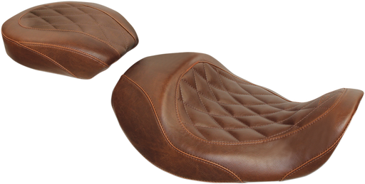 MUSTANG Wide Tripper Forward Solo Seat - Brown - Harley-Davidson Dyna 2006-2017 - Diamond 76711 - PartsOutlet.com.au