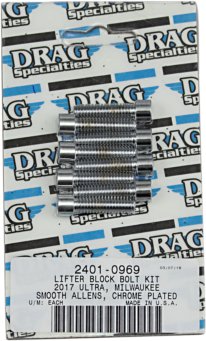 DRAG SPECIALTIES Bolt Kit M8 Lifter Block Smooth All Chrome - Harley-Davidson 2017-2021 - MK776S - PartsOutlet.com.au