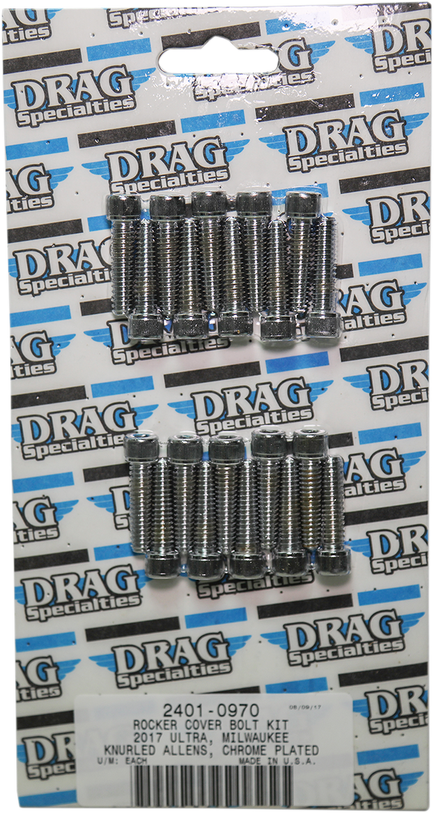DRAG SPECIALTIES Bolt Kit M8 Rocker Cover Knurled All Chrome - Harley-Davidson 2017-2021 - MK777 - PartsOutlet.com.au