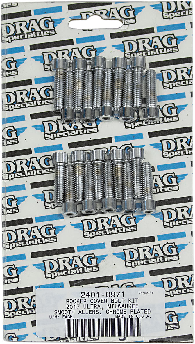 DRAG SPECIALTIES Bolt Kit M8 Rocker Cover Smooth All Chrome - Harley-Davidson 2017-2021 - MK777S - PartsOutlet.com.au