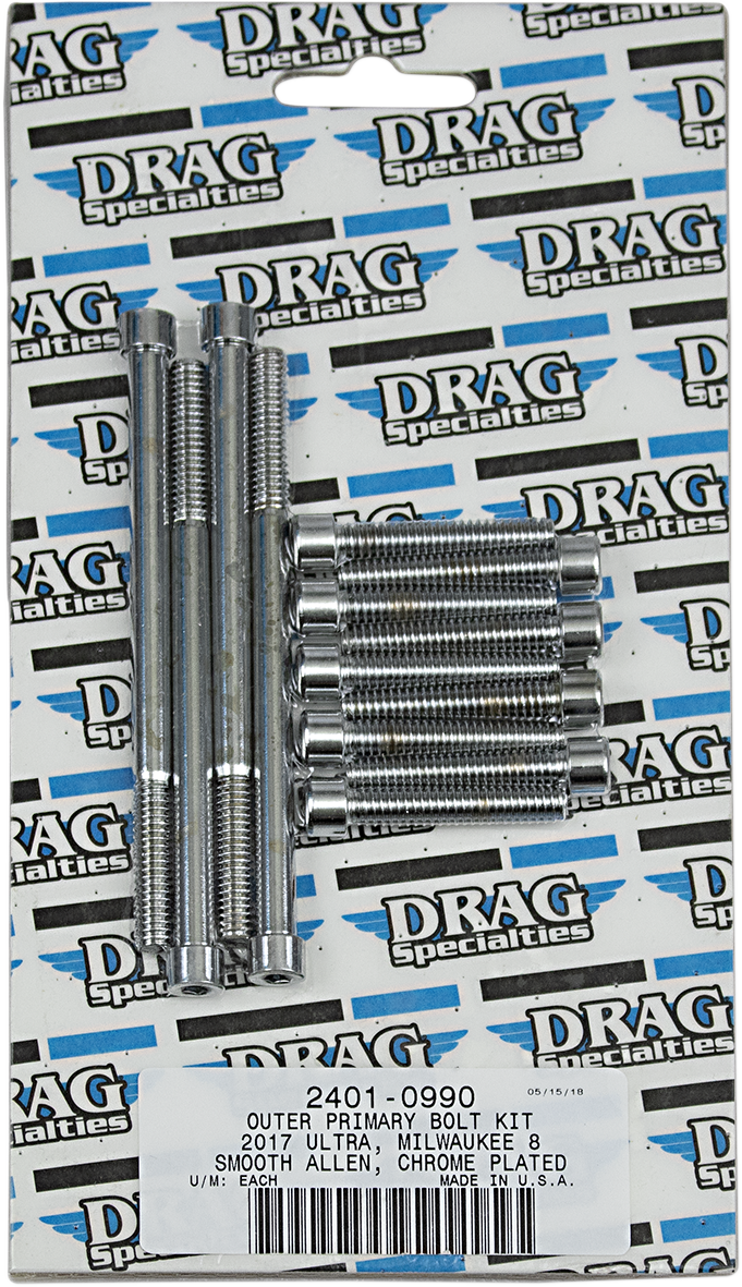 DRAG SPECIALTIES Bolt Kit M8 Outer Primary Smooth All Chrome - Harley-Davidson 2017-2021 - MK787S - PartsOutlet.com.au