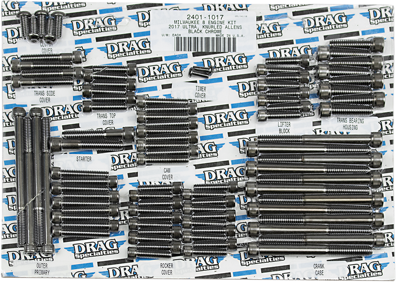 DRAG SPECIALTIES Bolt Kit M8 Engine Set Black/Chrome Knurled - Harley-Davidson 2017-2020 - MK775BK - PartsOutlet.com.au