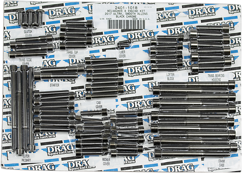 DRAG SPECIALTIES Bolt Kit M8 Engine Set Black/Chrome Smooth - Harley-Davidson 2017-2021 - MK775SBK - PartsOutlet.com.au