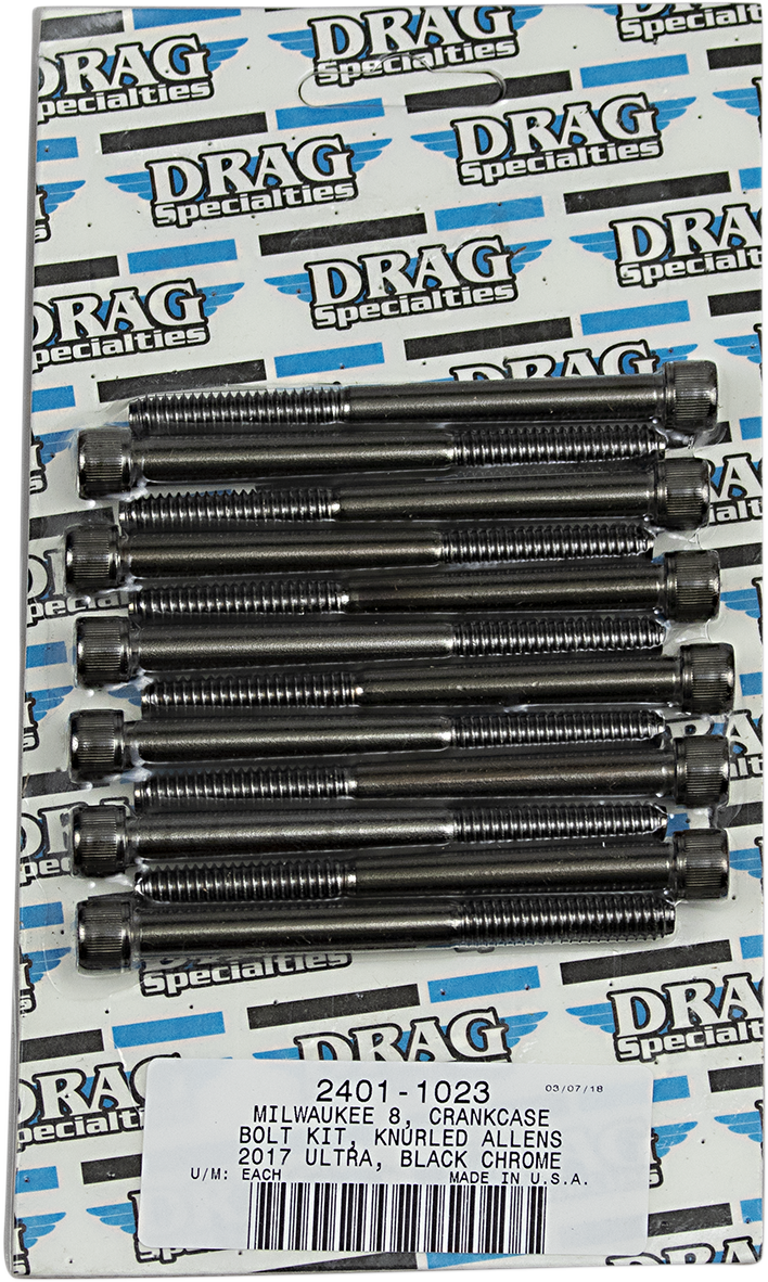 DRAG SPECIALTIES Bolt Kit M8 Crankcase Black/Chrome Knurled - Harley-Davidson 2017-2021 - MK778BK - PartsOutlet.com.au