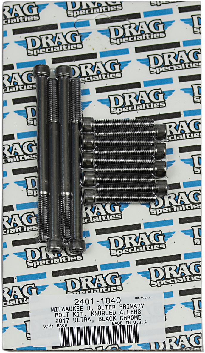 DRAG SPECIALTIES Bolt Kit M8 Outer Primary Black/Chrome Knurled - Harley-Davidson 2017-2021 - MK787BK - PartsOutlet.com.au