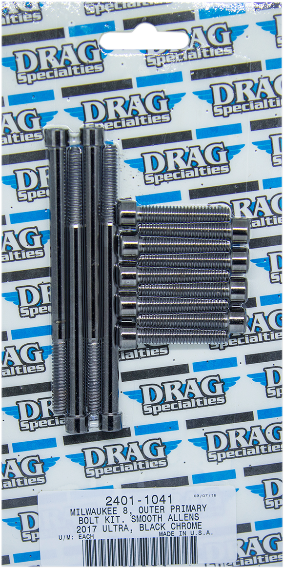 DRAG SPECIALTIES Bolt Kit M8 Outer Primary Black/Chrome Smooth - Harley-Davidson 2017-2021 - MK787SBK - PartsOutlet.com.au