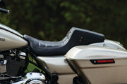 MUSTANG Squareback One-Piece Seat - Tuck and Roll - Black W/Black Stitching - Harley-Davidson FL 2008+ 75239 - PartsOutlet.com.au