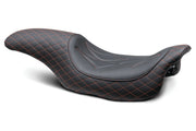 MUSTANG Revere Journey Seat - Diamond - Red Stitched - Harley-Davidson FL 2008+ 74111AB - PartsOutlet.com.au