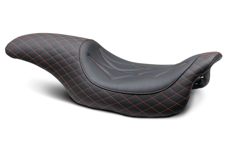 MUSTANG Revere Journey Seat - Diamond - Red Stitched - Harley-Davidson FL 2008+ 74111AB - PartsOutlet.com.au
