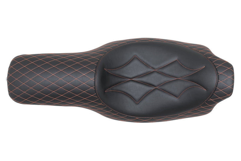 MUSTANG Revere Journey Seat - Diamond - Red Stitched - Harley-Davidson FL 2008+ 74111AB - PartsOutlet.com.au