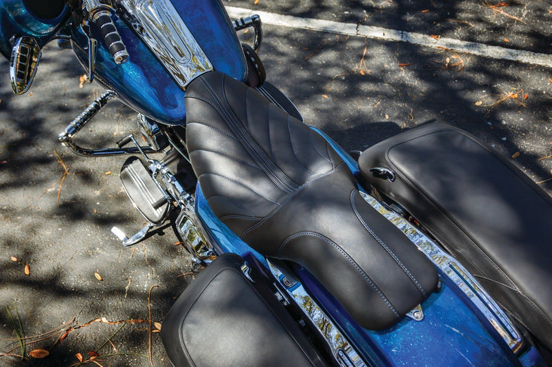 MUSTANG Revere Journey Seat - Gravity - Black - Harley-Davidson FL 2008+ 74112 - PartsOutlet.com.au