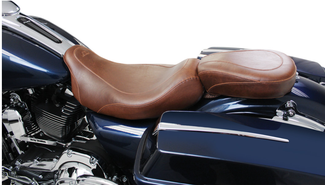 MUSTANG Wide Tripper Solo Seat - Harley-Davidson 2008+ FL - Brown 76720 - PartsOutlet.com.au