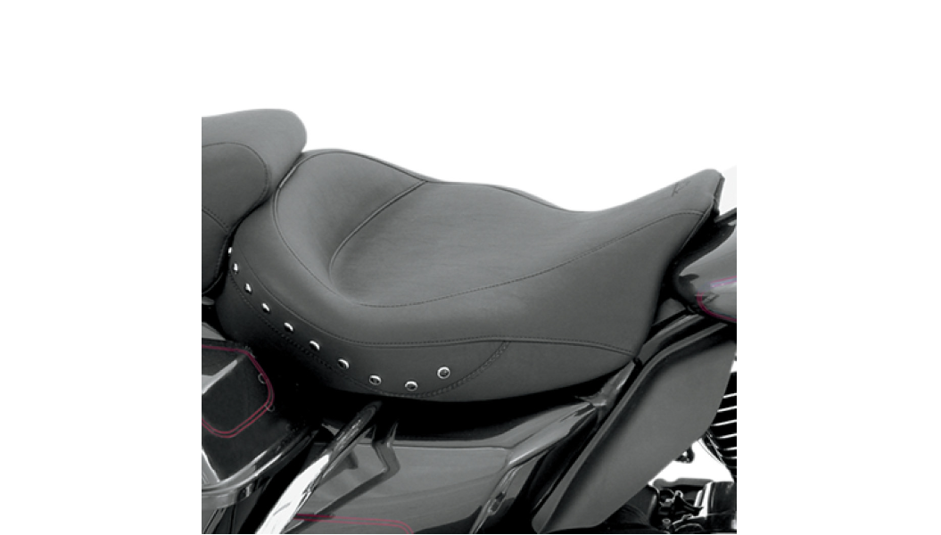 MUSTANG Super Solo Seat - Harley-Davidson FL 2008+ Black Studded 76069 - PartsOutlet.com.au