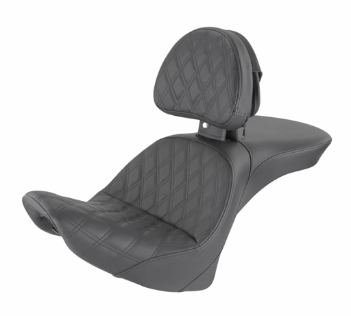 SADDLEMEN Explorer Seat - Lattice Stitched - W/Backrest - Softail '06-'17 - 800-23-030LS - PartsOutlet.com.au